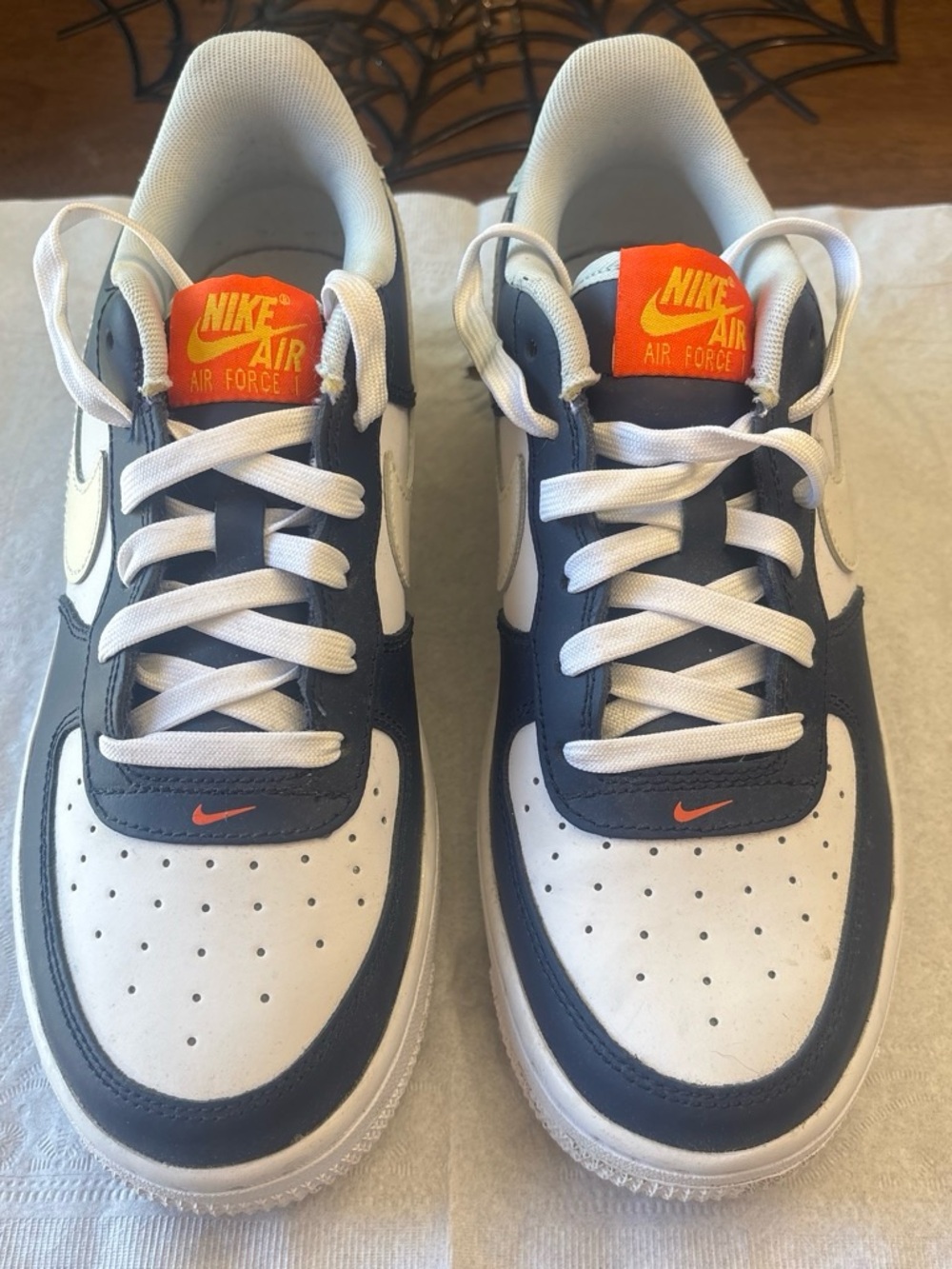 Nike Kids Air Force Low Sneakers in Navy, White & Orange
